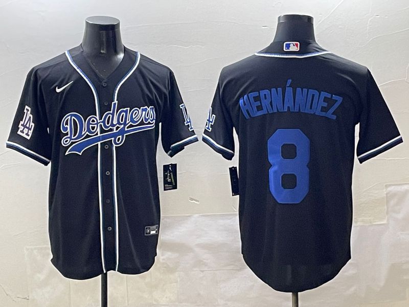 Men Los Angeles Dodgers 8 Hernandez Black blue Three generations Nike 2025 MLB Jersey style 8